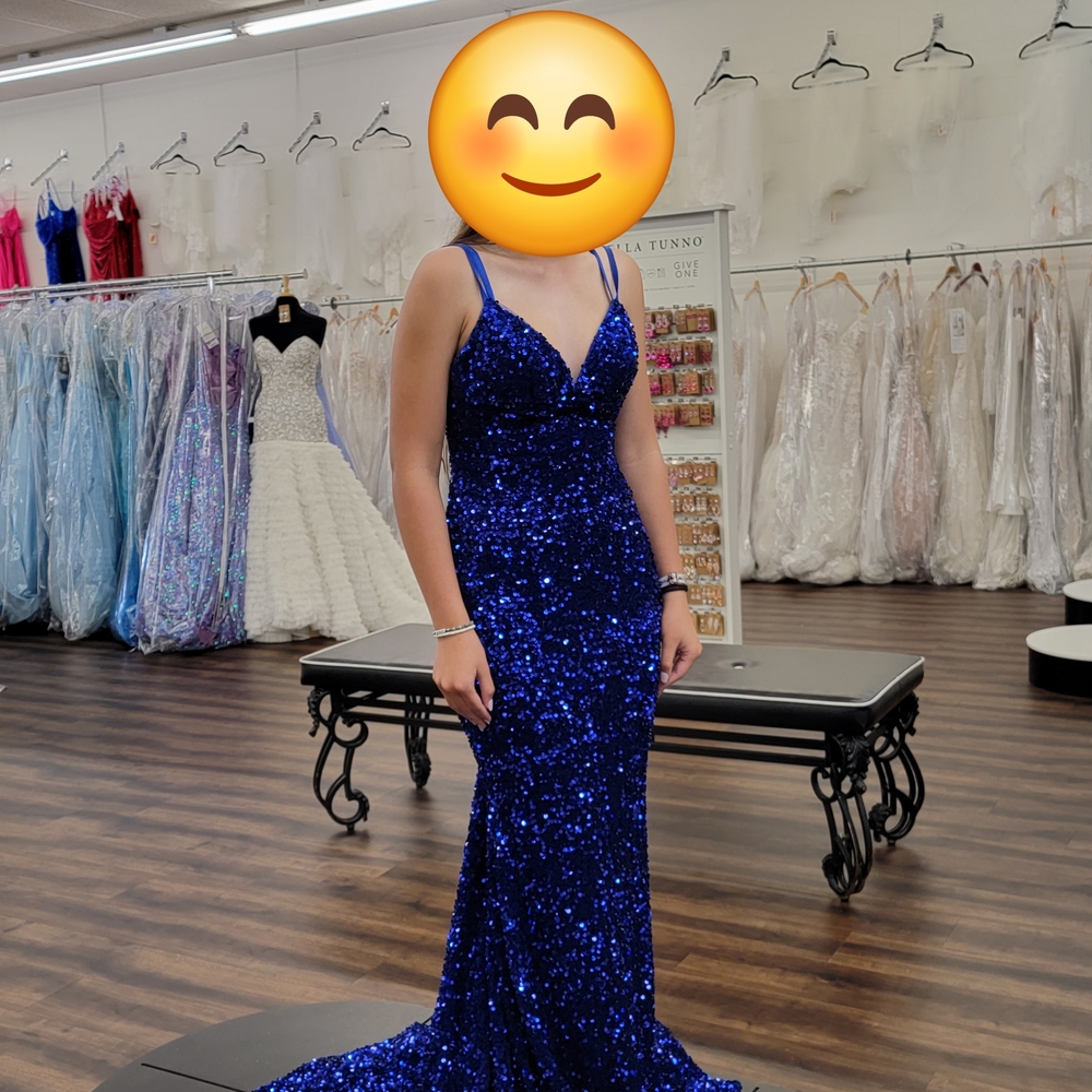 Sherri Hill Royal Blue Sequin V-Neck Prom Gown